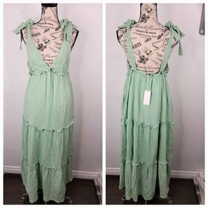 BTFL-LIFE Maxi Dress Womens Small Gauze SURPLICE Green TIERED Resort NEW NWT